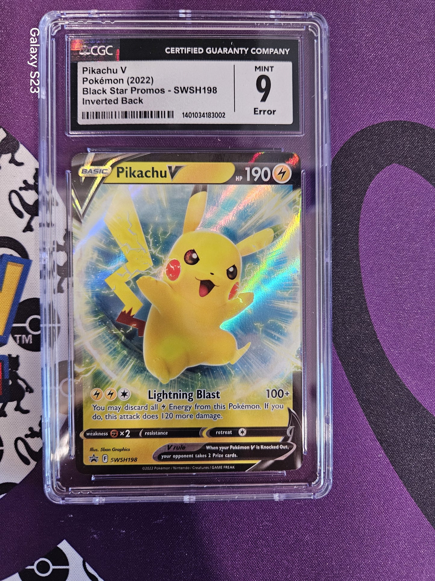 Double Error Pikachu - CGC 9 - Inverted back AND Misalignment Error (Dot visible)