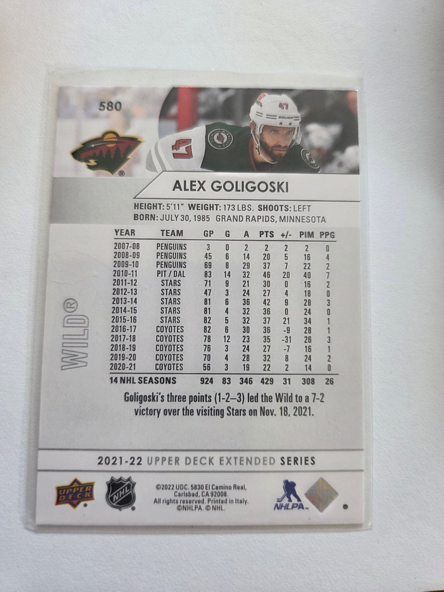 Alex Goligoski Upper Deck Extended Series #580 [Minnesota Wild]