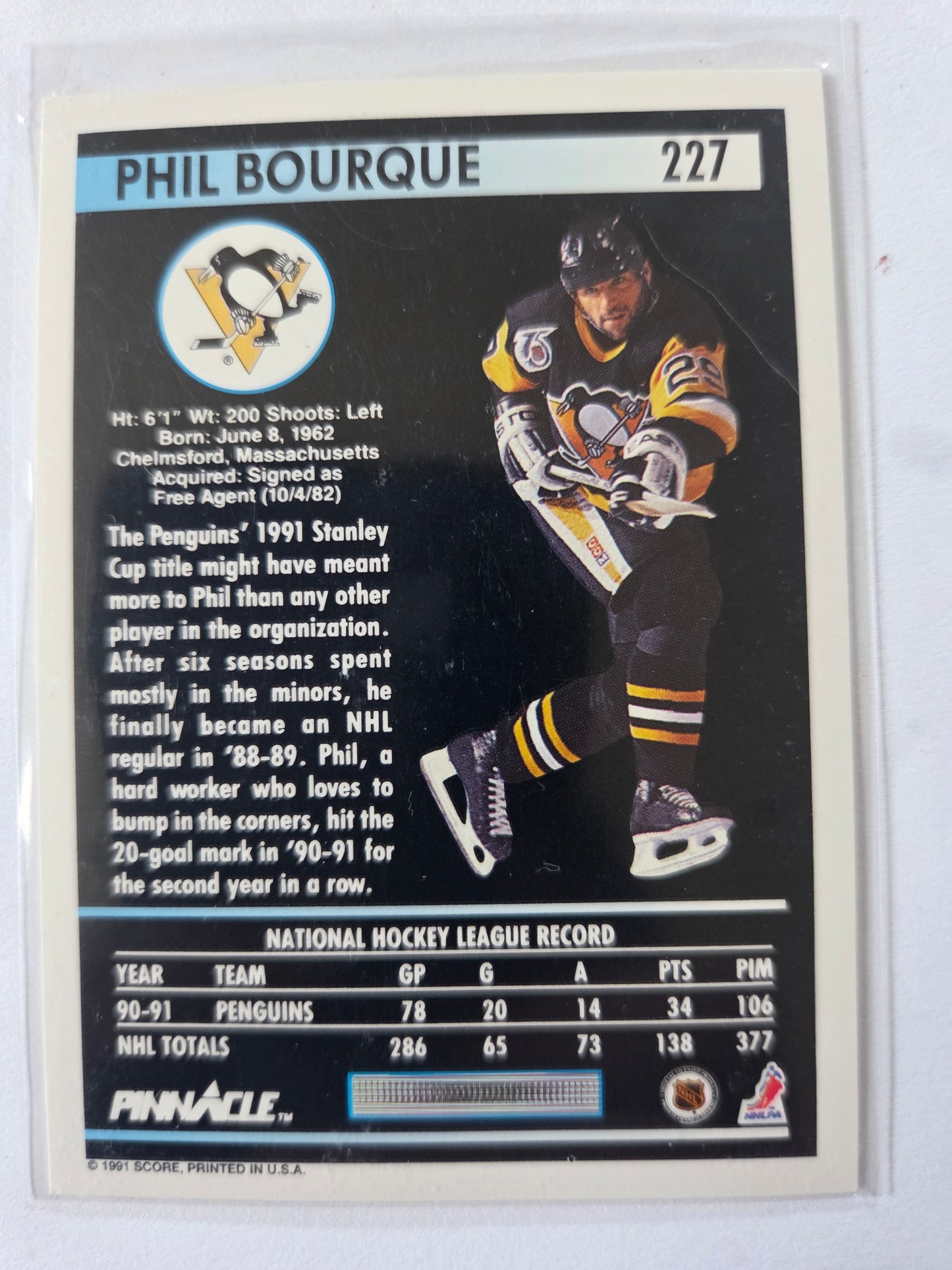 Phil Bourque Pinnacle Hockey #227 [Pittsburgh Penguins]