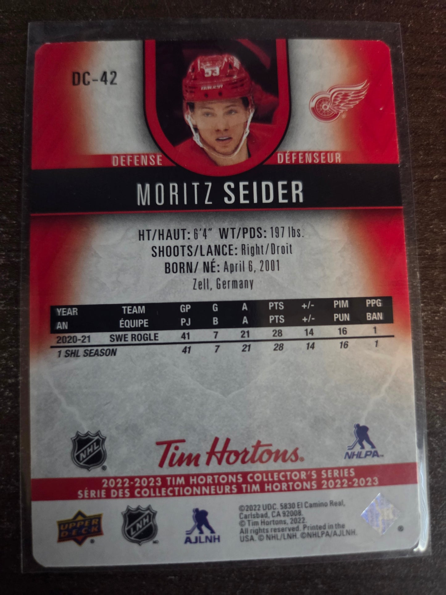 Moritz Seider Tim Hortons Upper Deck [Detroit Red Wings]