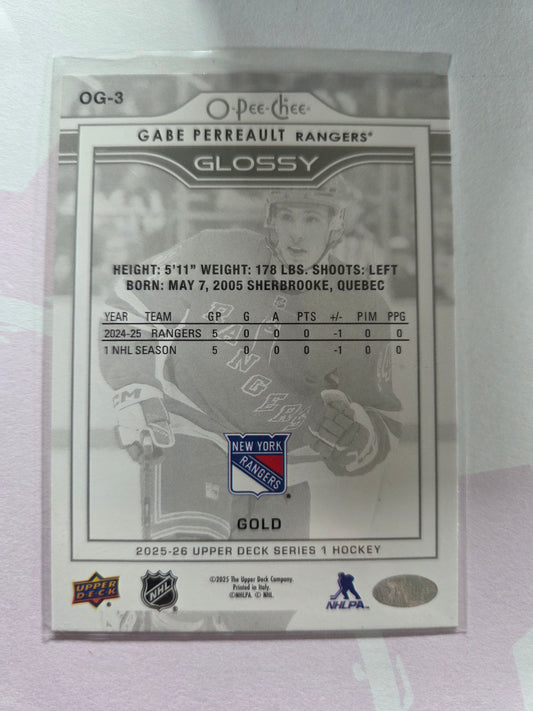 Gabe Perreault Upper Deck O-Pee-Chee Series 1 Gold Glossy [New York Rangers]
