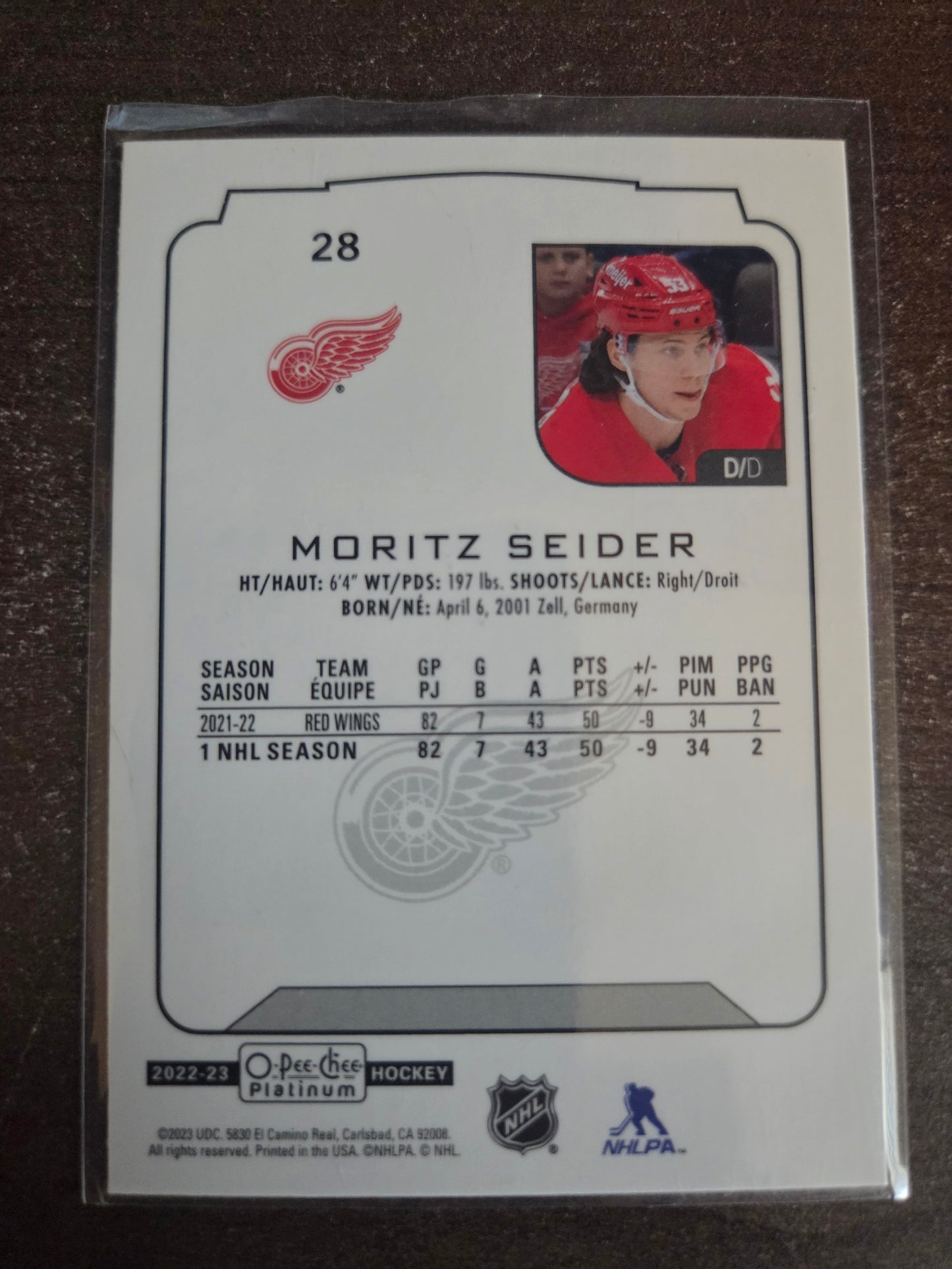 Moritz Seider O-Pee-Chee Platinum Hockey #28 [Detroit Red Wings]