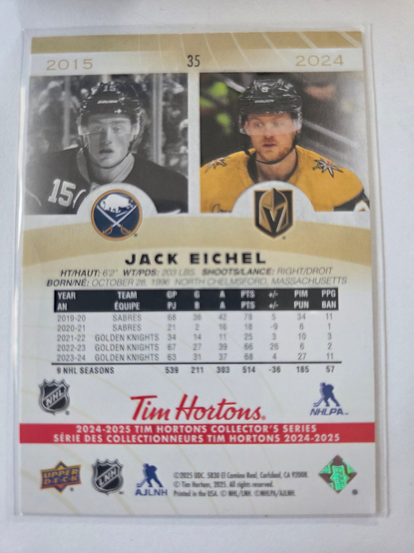 Jack Eichel Tim Hortons Upper Deck #35 [Las Vegas Golden Knights]