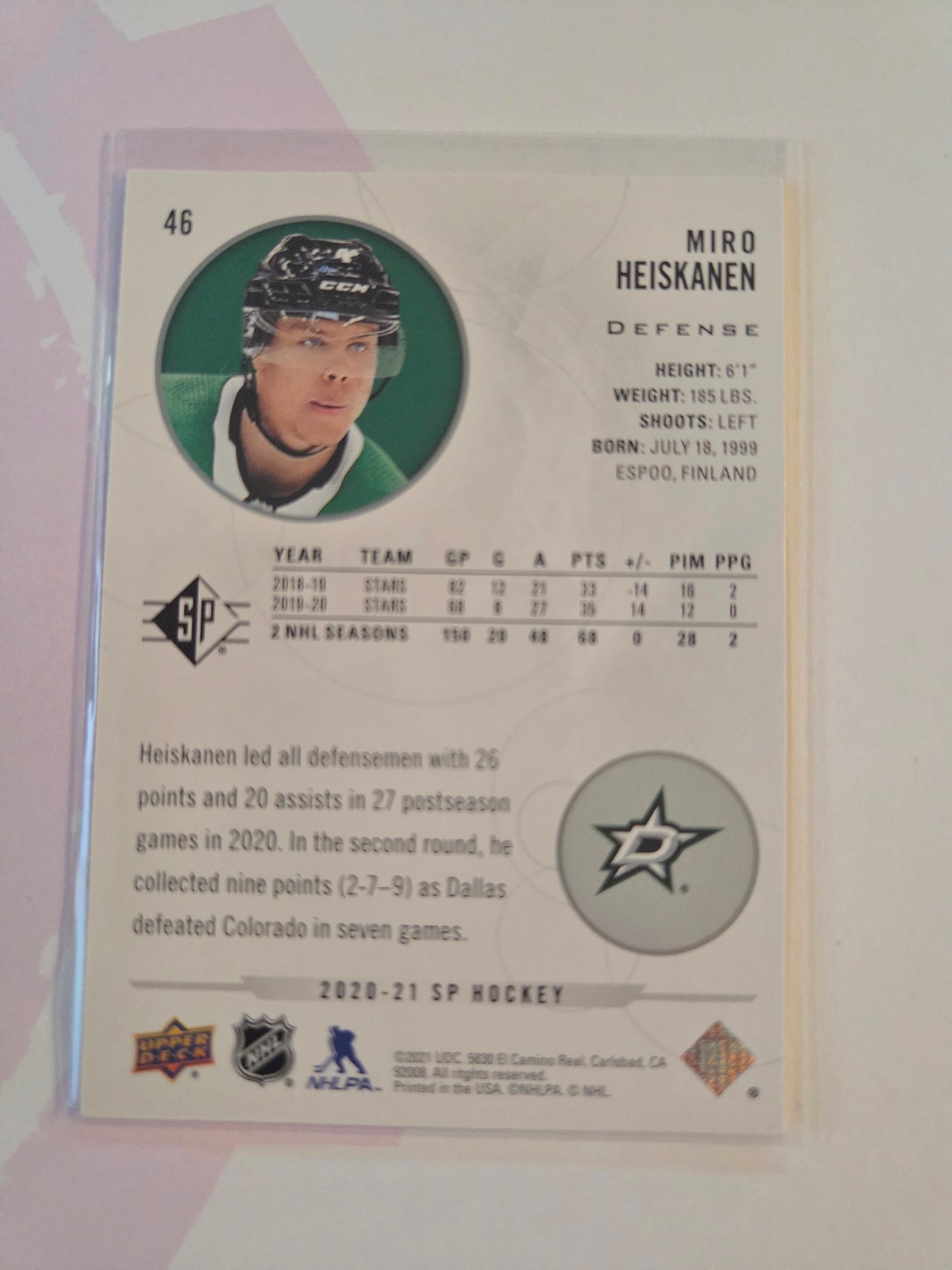 Miro Heiskanen SP Hockey #46 [Dallas Stars]