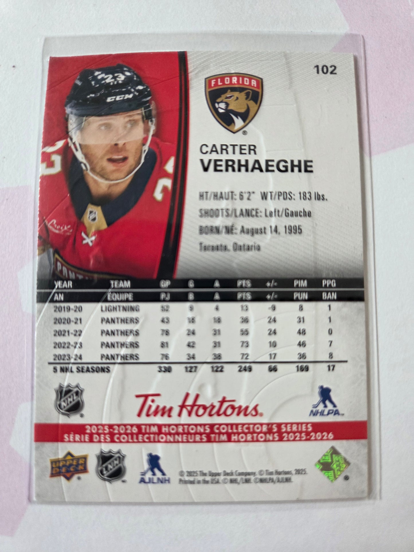 Carter Verhaeghe Upper Deck Tim Hortons #102 [Florida Panthers]