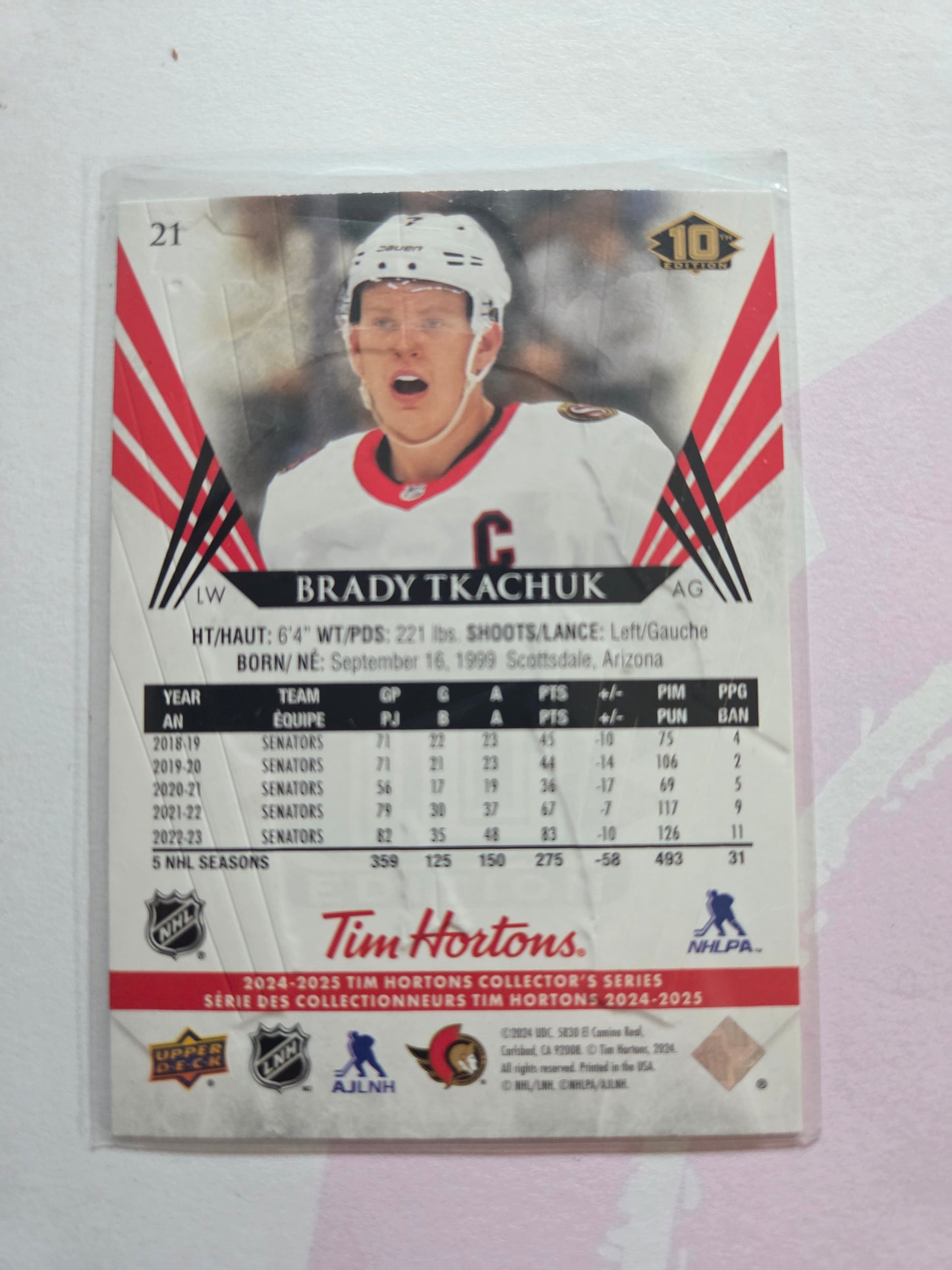 Brady Tkachuk Upper Deck 10th Edition #21 [Ottawa Senators]