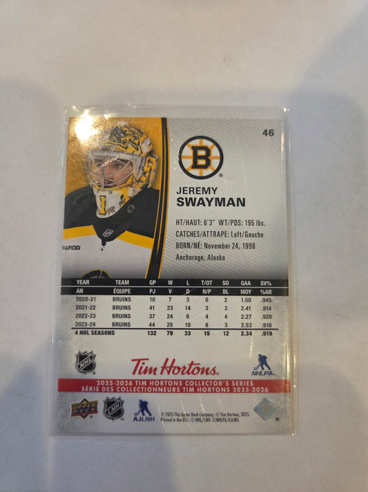 Jeremy Swayman Tim Hortons Upper Deck #46 [Boston Bruins]