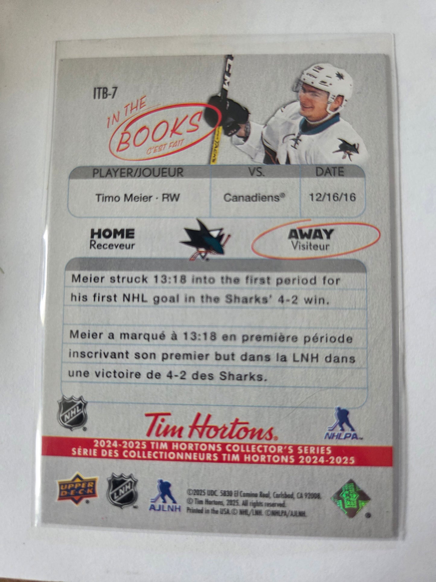 Timo Meier Upper Deck In the Books [San Jose Sharks]