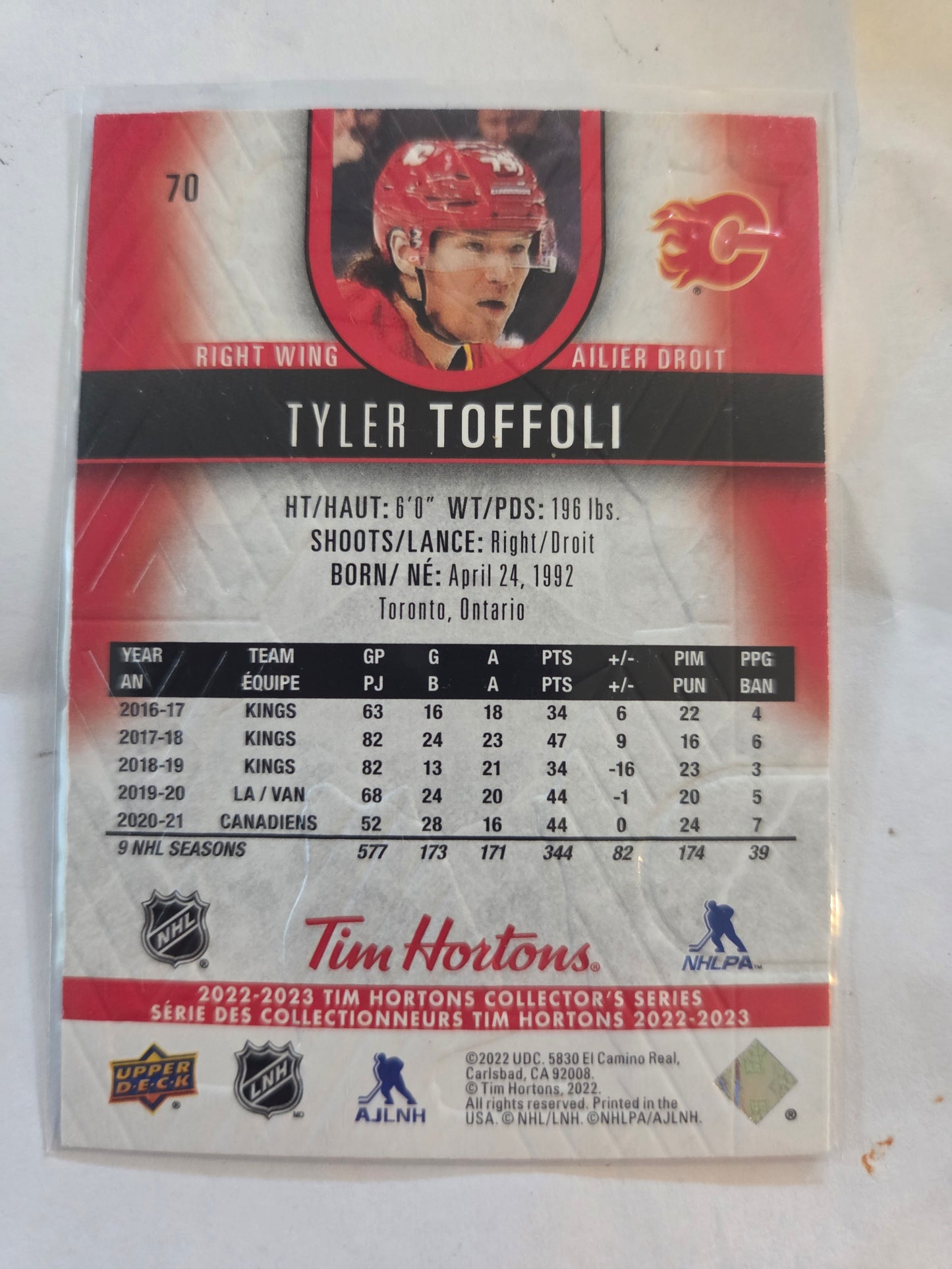Tyler Toffoli Tim Hortons Upper Deck #70 [Calgary Flames]