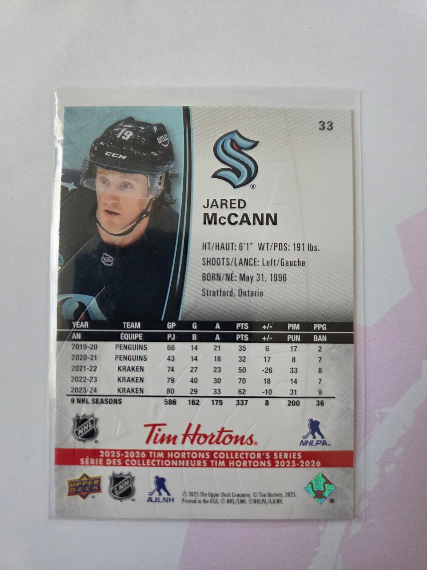 Jared McCann Upper Deck Tim Hortons #33 [Seattle Kraken]