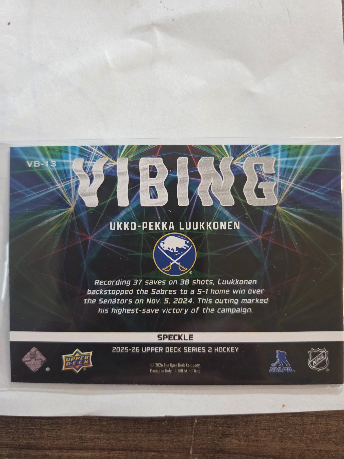Ukko-Pekka Luukkonen Speckle Upper Deck Series 2 Vibing [Buffalo Sabres]