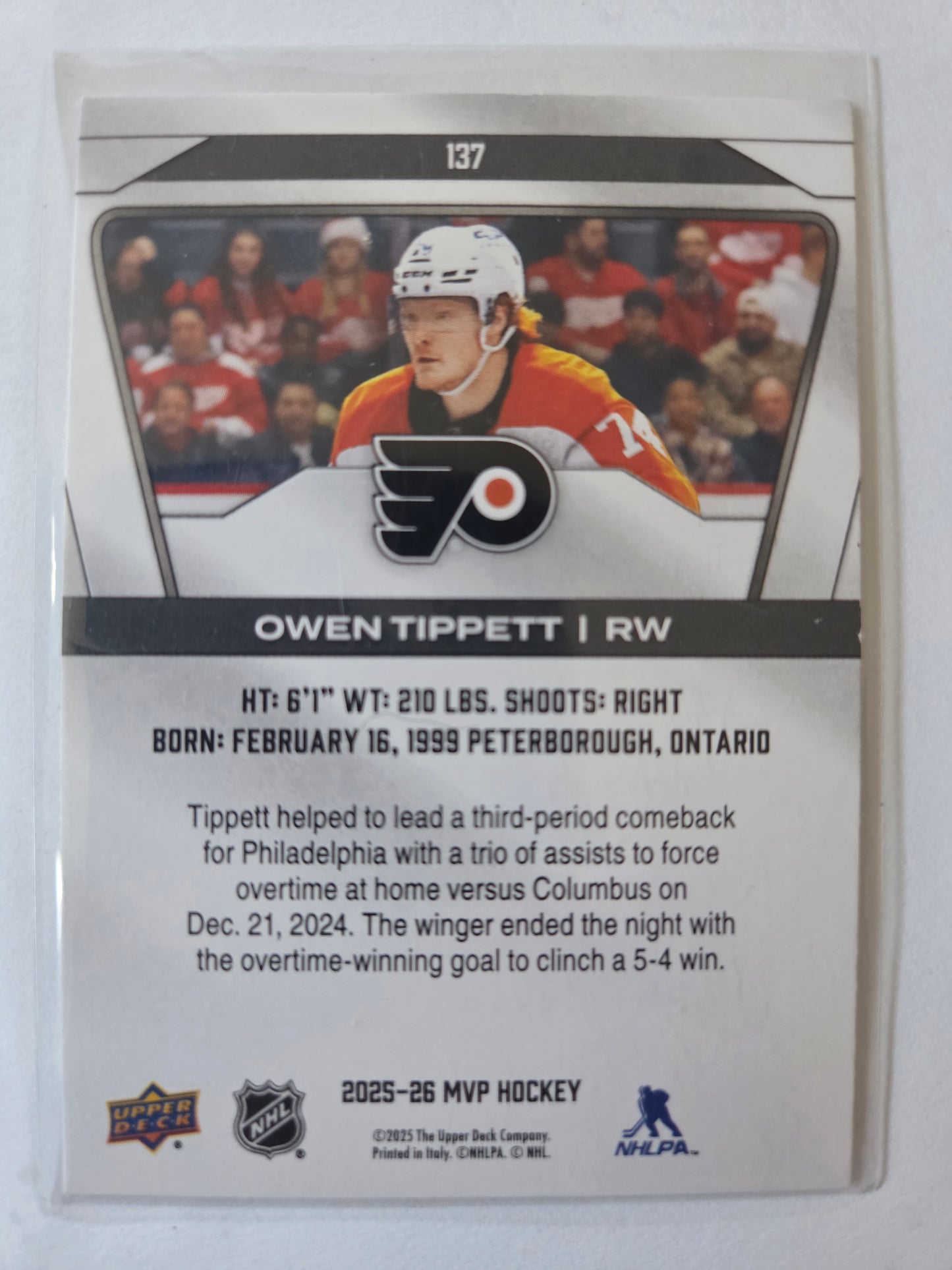 Owen Tippett Upper Deck MVP Hockey #137 [Philadelphia Flyers]