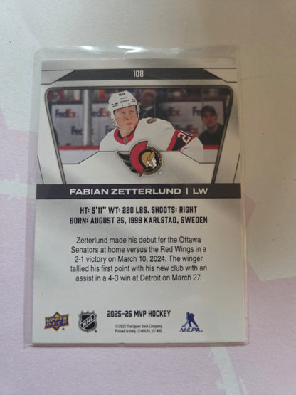 Fabian Zetterlund Upper Deck MVP Hockey #108 [Ottawa Senators]