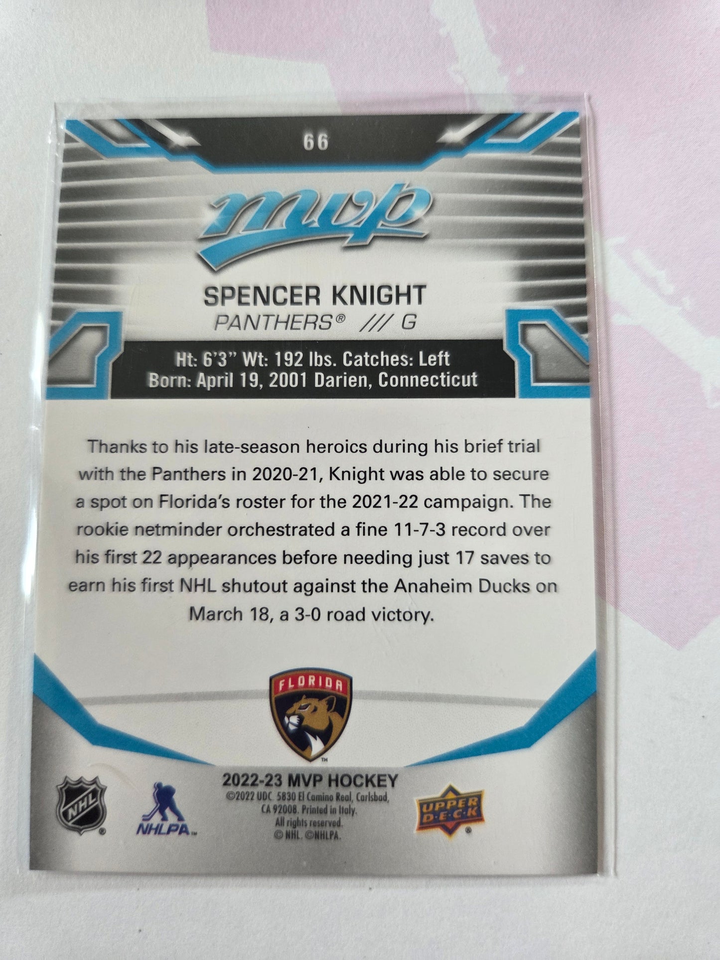 Spencer Knight Blue Upper Deck Hockey #66 [Florida Panthers]