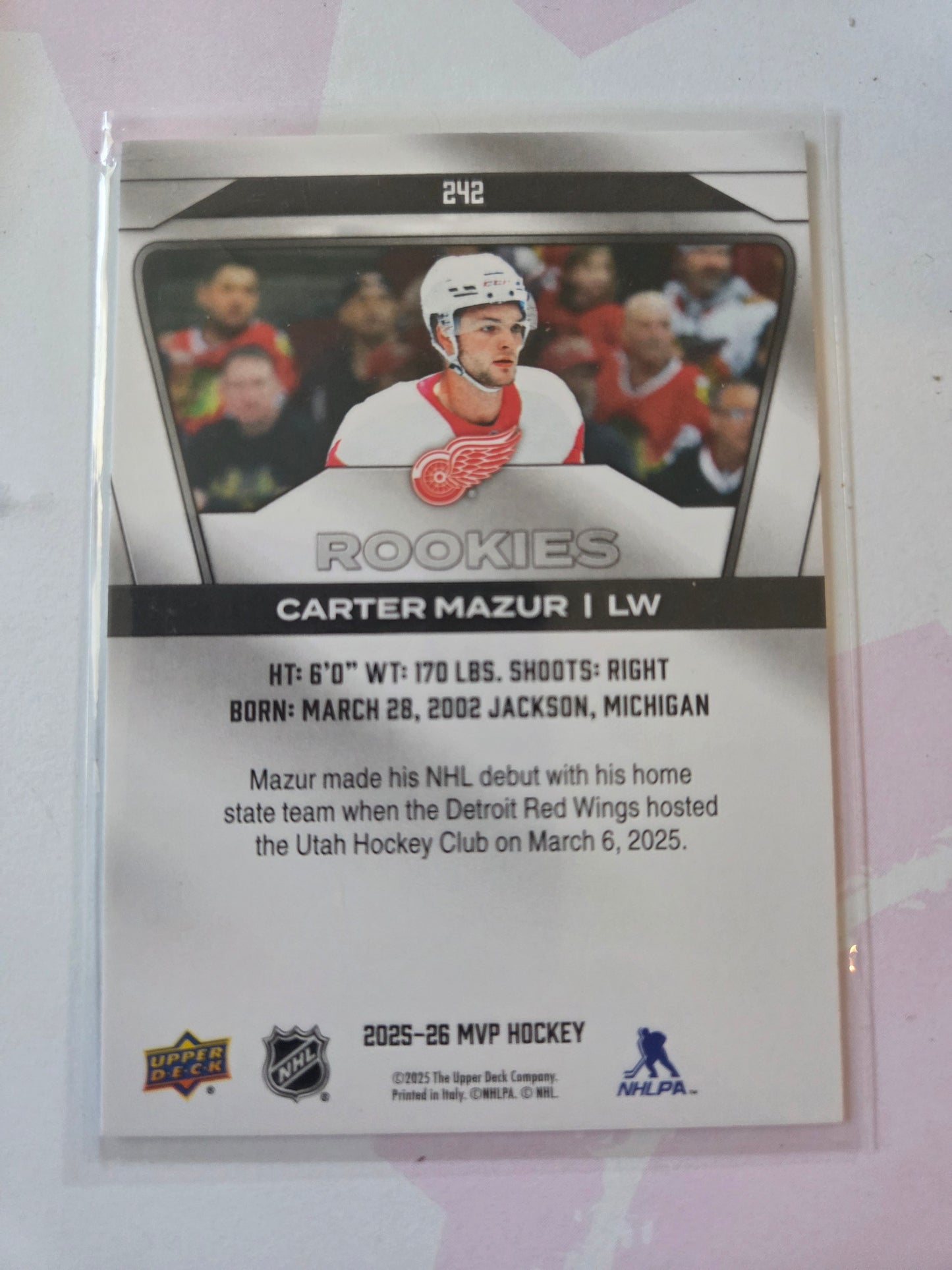 Carter Mazur Upper Deck MVP Hockey Rookies #242 [Detroit Red Wings]
