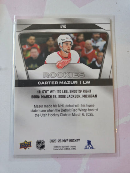 Carter Mazur Upper Deck MVP Hockey Rookies #242 [Detroit Red Wings]