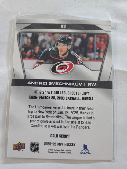 Andrei Svechnikov Gold Script Upper Deck MVP Hockey #128 [Carolina Hurricanes]