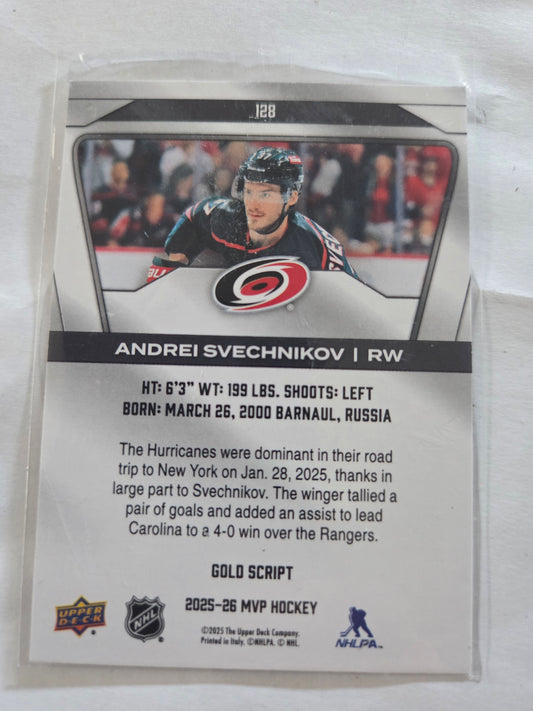 Andrei Svechnikov Gold Script Upper Deck MVP Hockey #128 [Carolina Hurricanes]