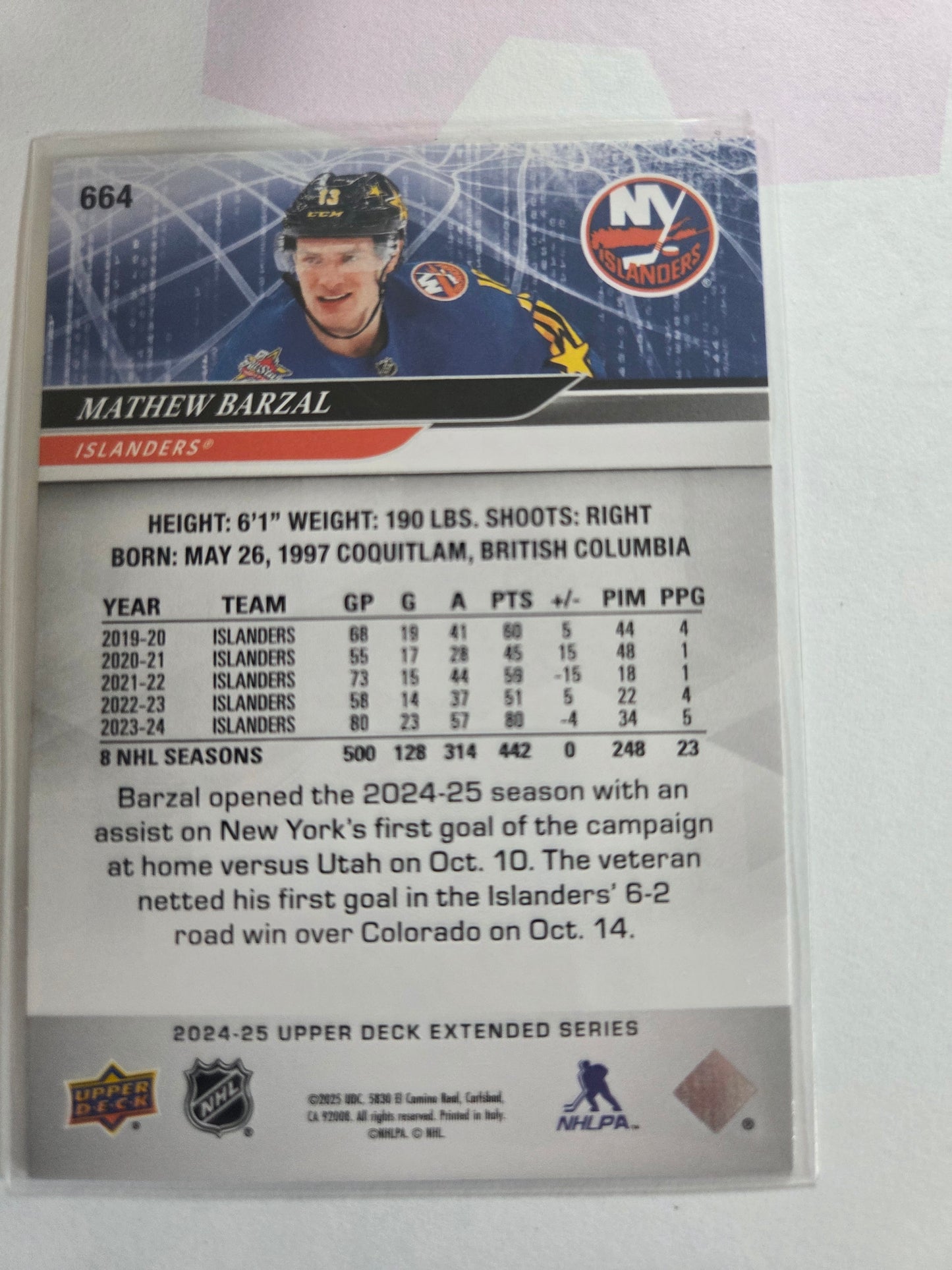 Mathew Barzal Upper Deck Extended Series #664 [New York Islanders]