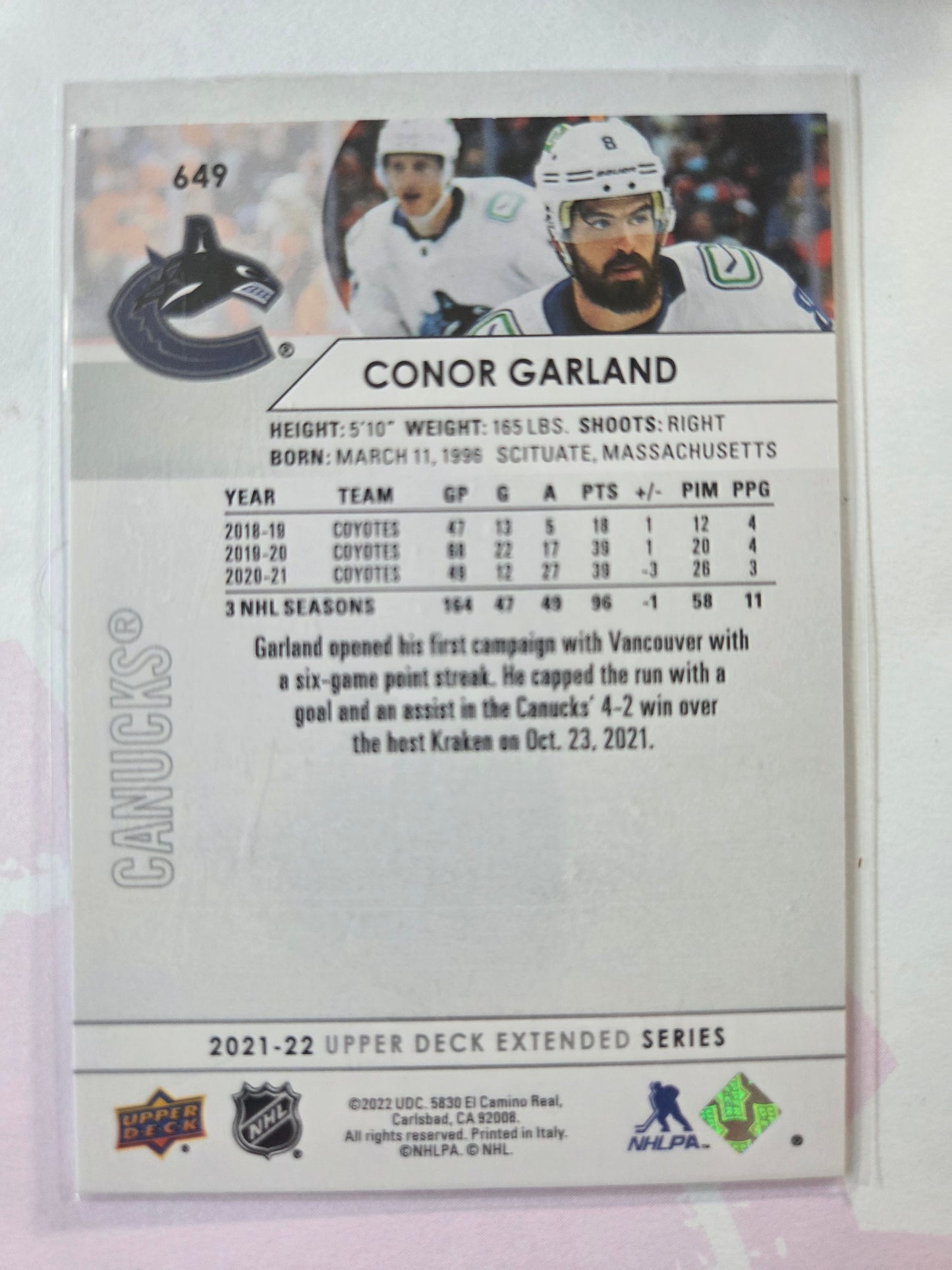 Conor Garland Upper Deck Series Extended Series #649 [Vancouver Canucks]