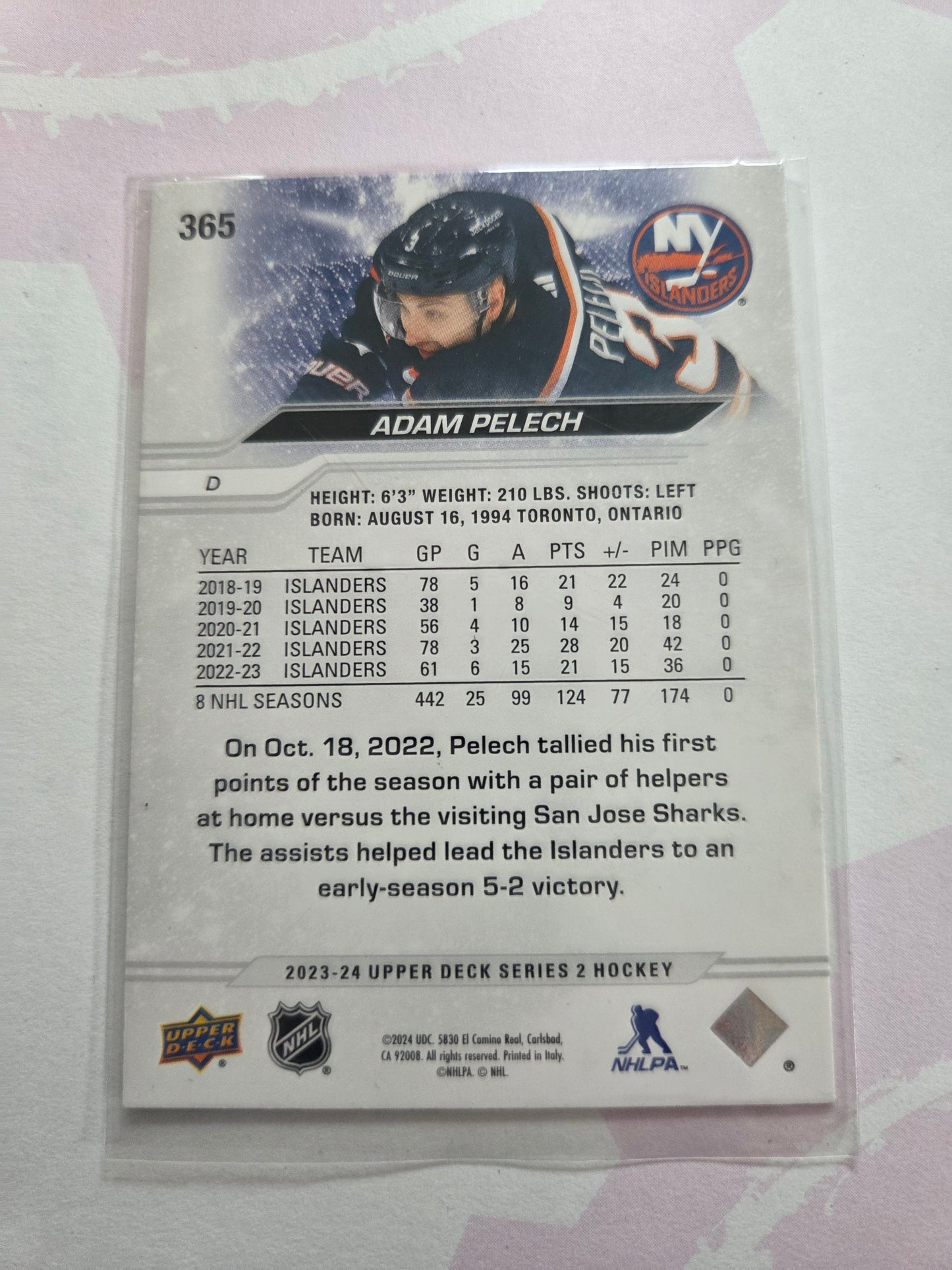 Adam Pelech Upper Deck Series 2 #365 [New York Islanders]