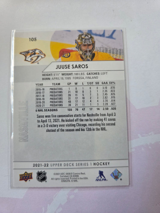 Juuse Saros Upper Deck Series 1 #105 [Nashville Predators]