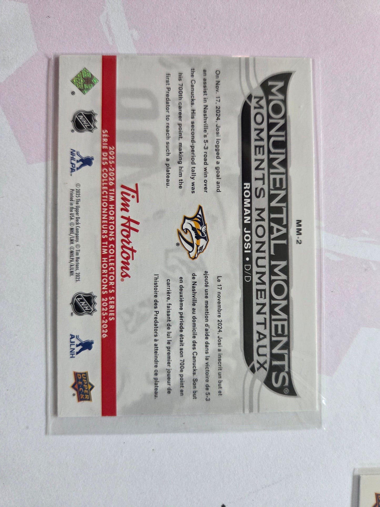 Roman Josi Upper Deck Monumental Moments [Nashville Predators]