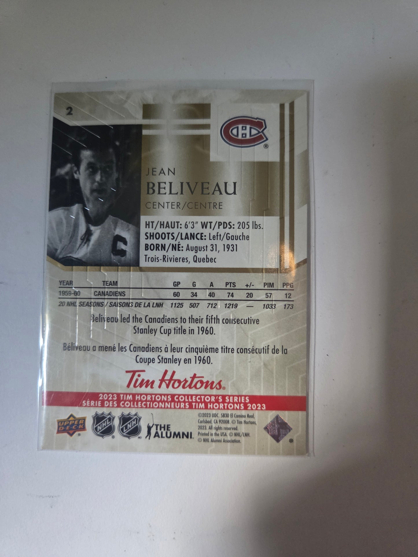 Jean Beliveau Upper Deck Tim Hortons #2 [Montreal Canadians]