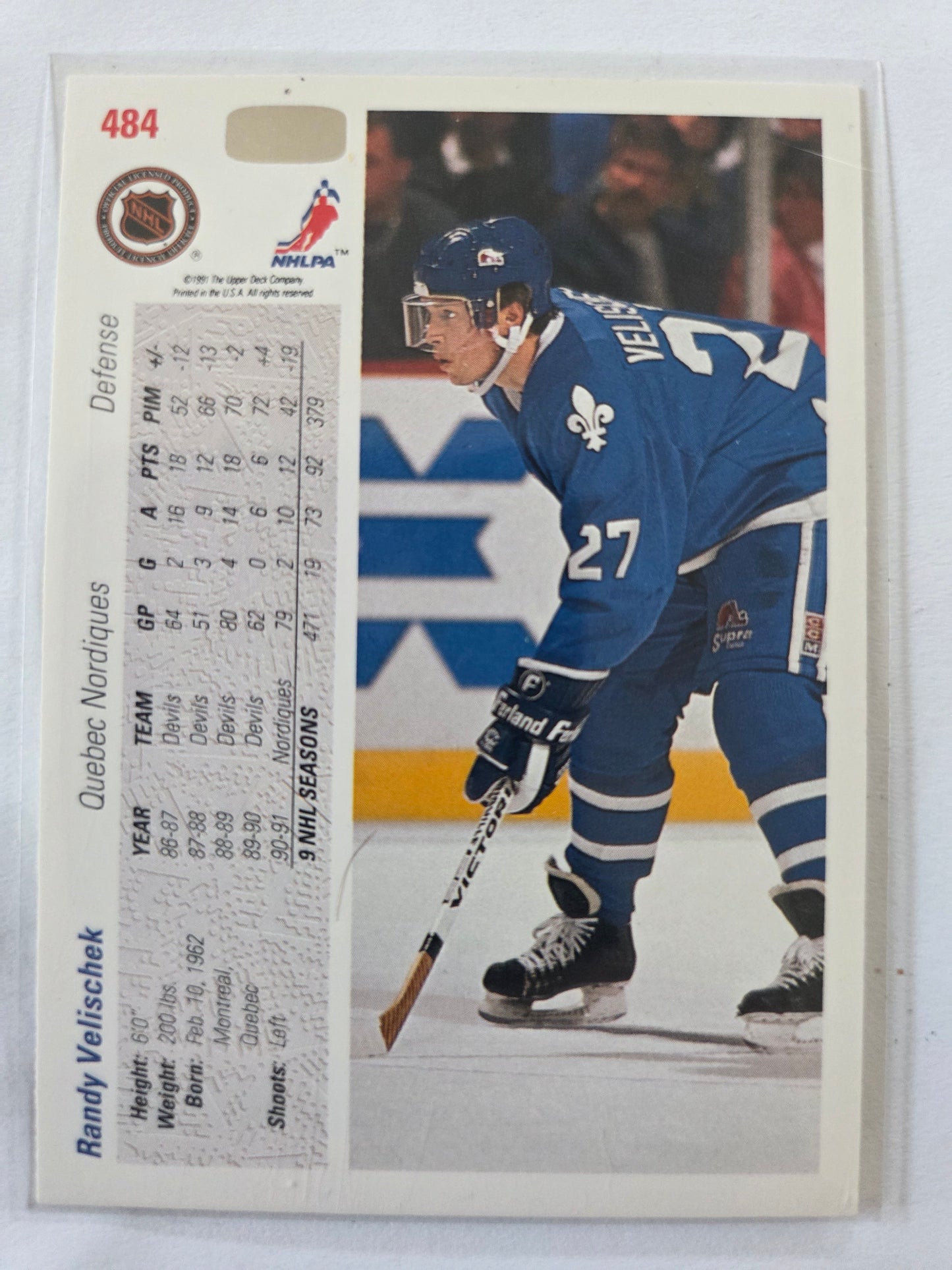 Randy Velischek 91-92 Upper Deck #484 [Quebec Nordiques]