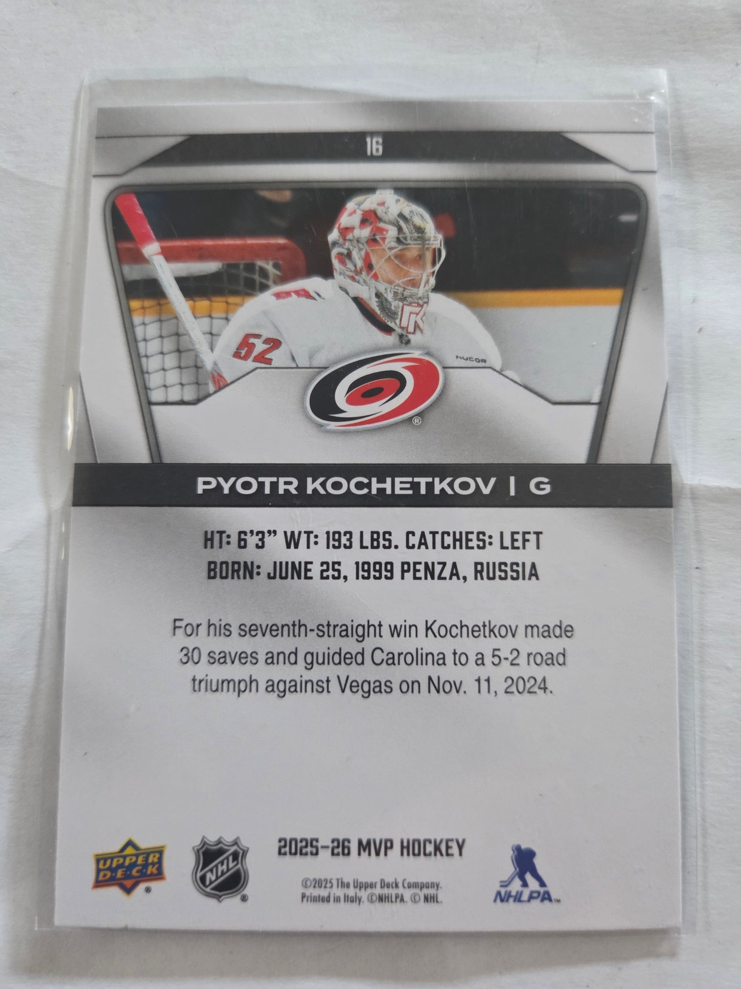 Pyotr Kochetkov Upper Deck MVP Hockey #16 [Carolina Hurricanes]