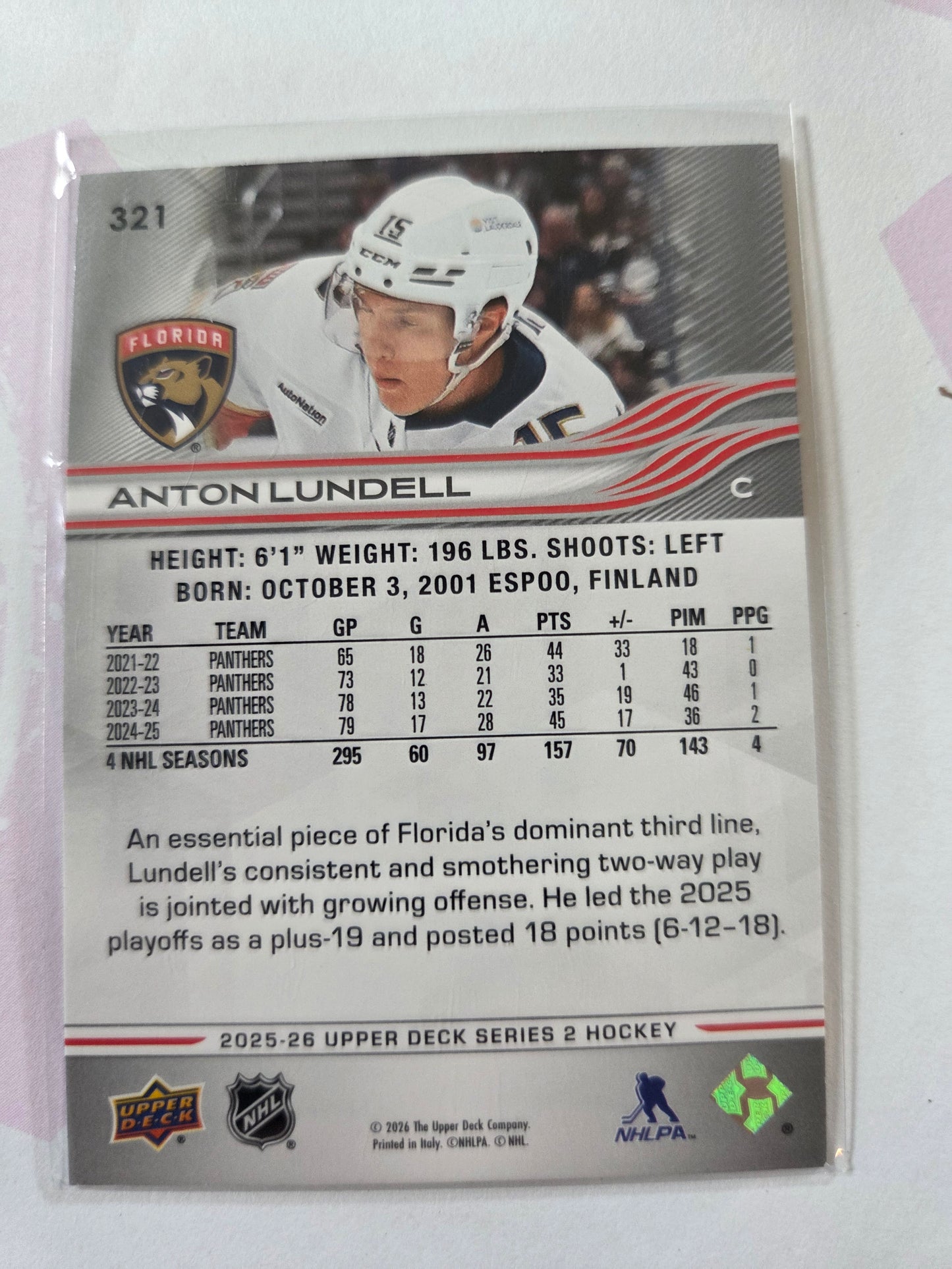 Anton Lundell Upper Deck Series 2 #321 [Florida Panthers]