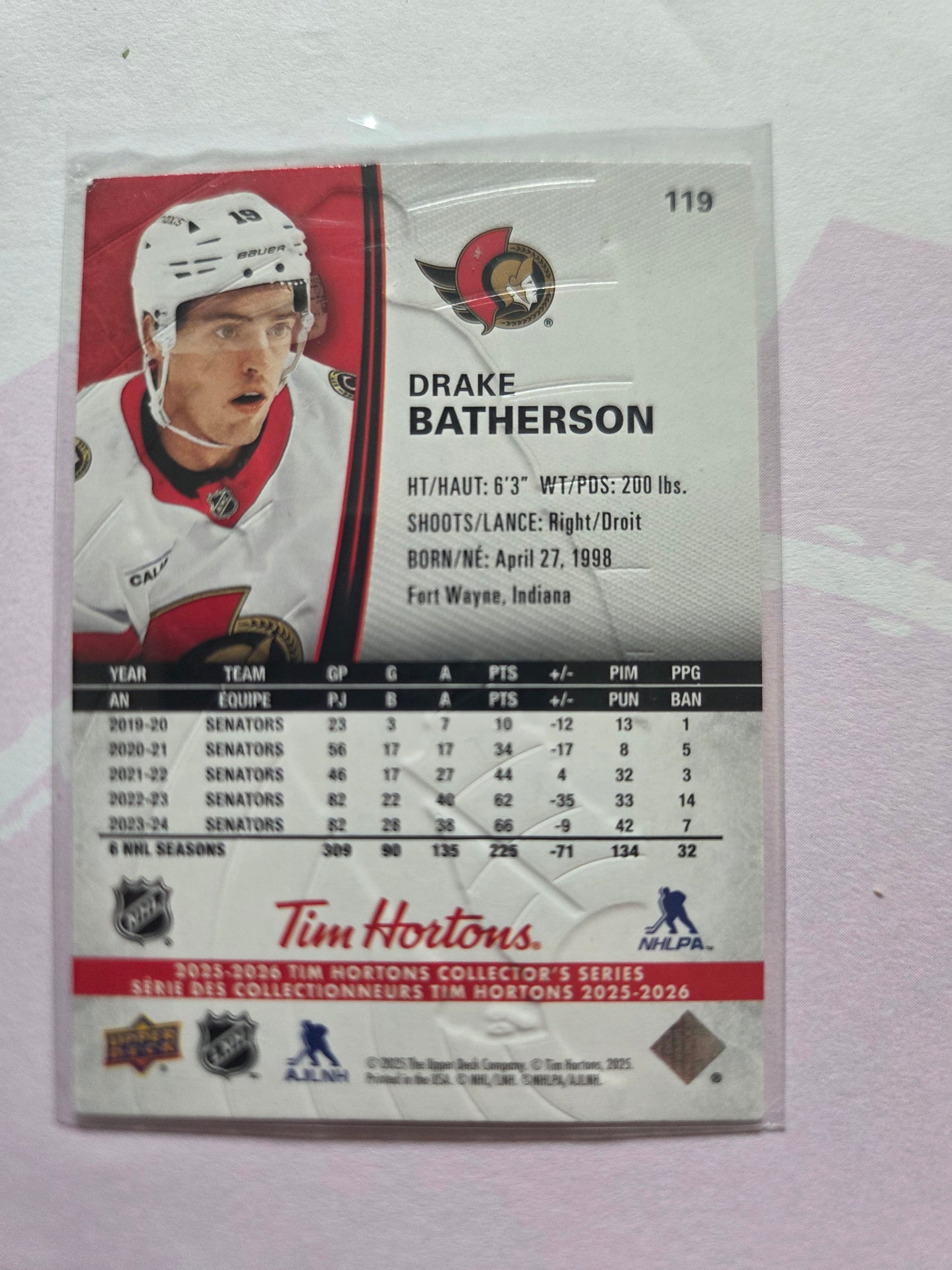 Drake Batherson Tim Hortons Upper Deck #119 [Ottawa Senators]
