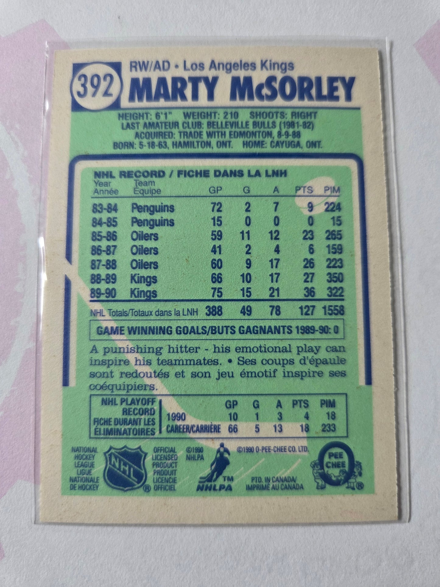 Marty McSorley O-Pee-Chee Hockey #392 [Los Angeles Kings]