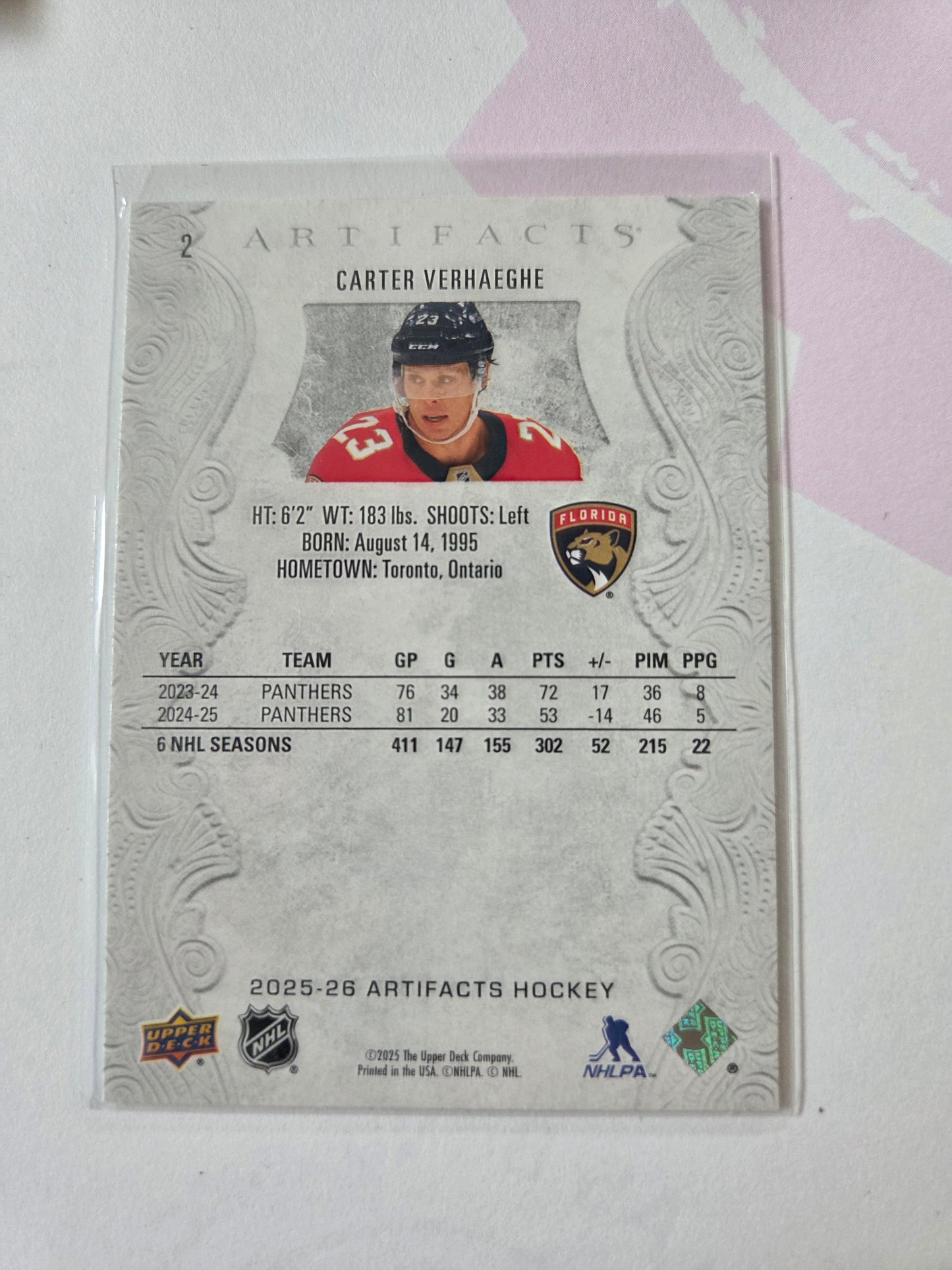Carter Verhaeghe Upper Deck Artifacts Hockey #2 [Florida Panthers]