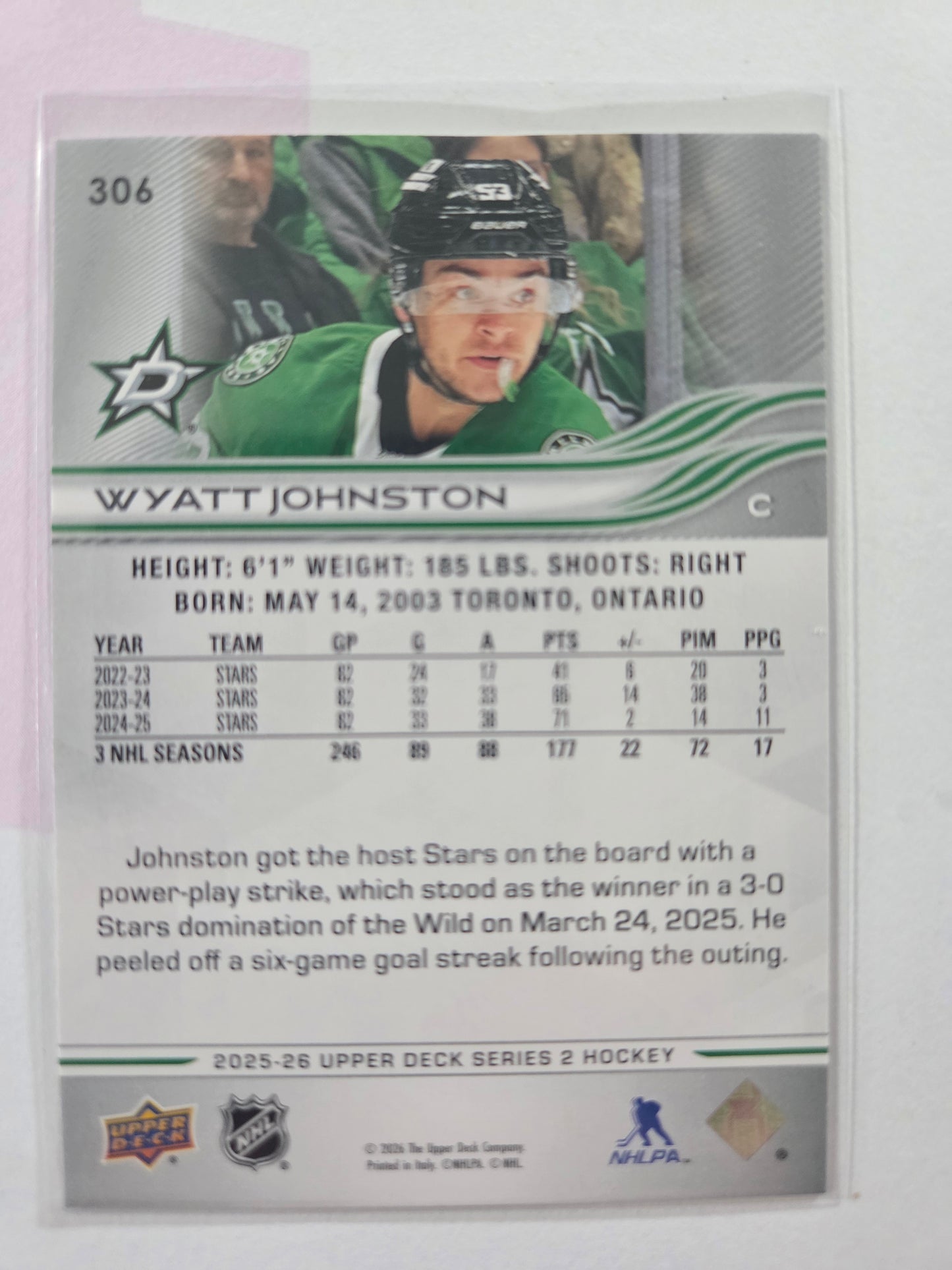 Wyatt Johnston Upper Deck Series 2 #306 [Dallas Stars]