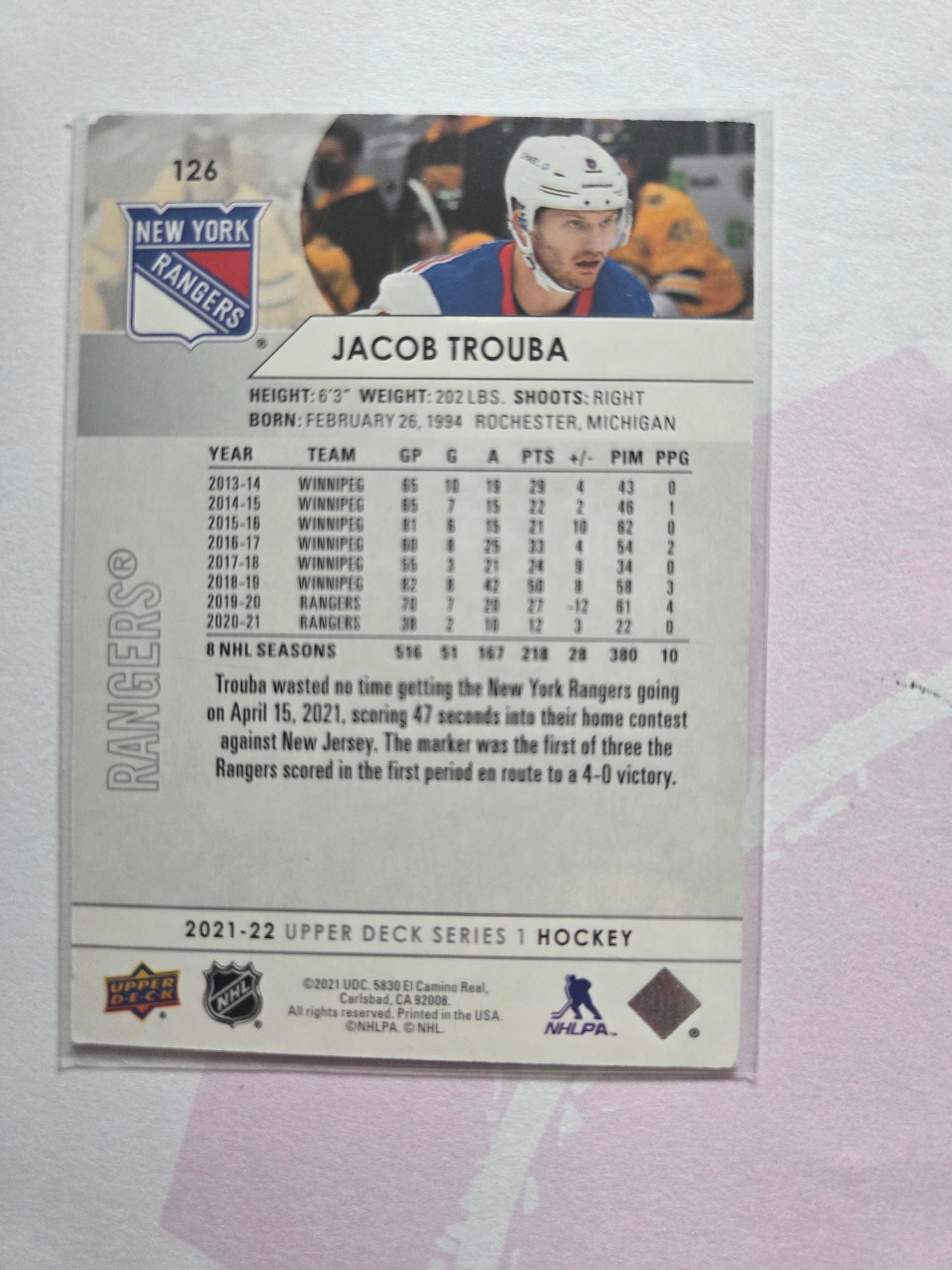 Jacob Trouba Upper Deck Series 1 #126 [New York Rangers]