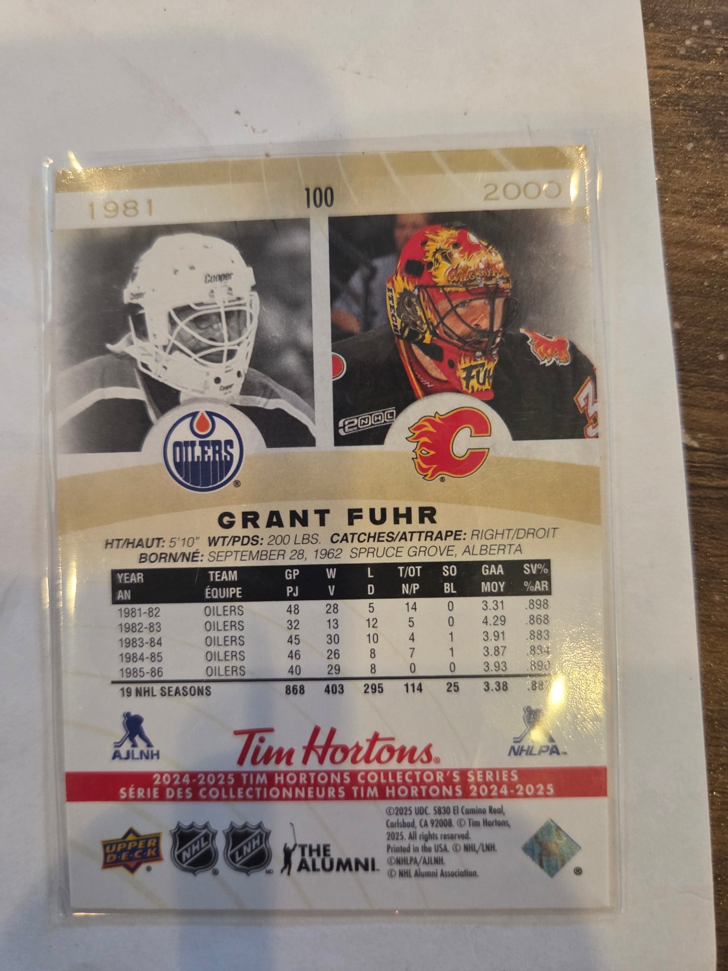 Grant Fuhr Tim Hortons Upper Deck #100 [Calgary Flames]