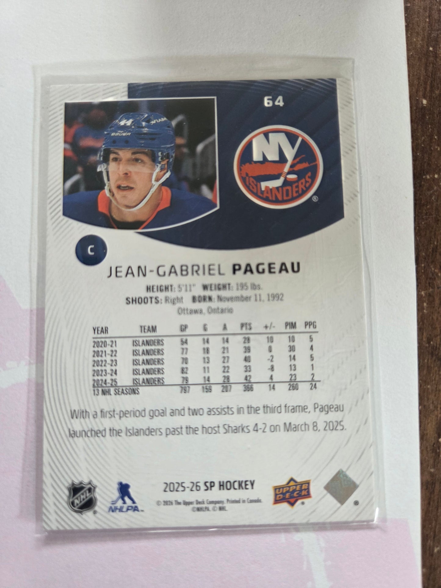 Jean-Gabriel Pageau SP Hockey #64 [New York Islanders]