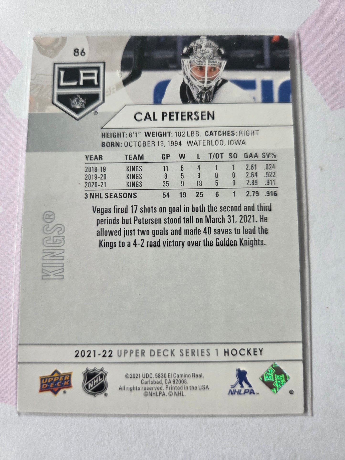 Cal Peterson Upper Deck Series 1 #86 [Los Angeles Kings]