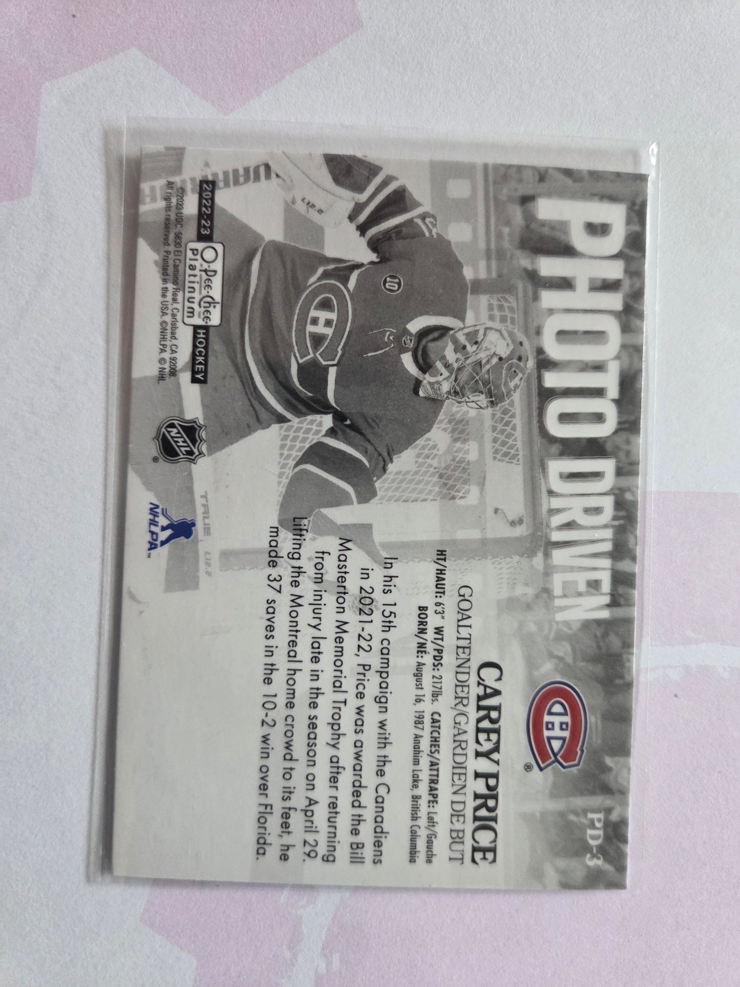 Carey Price O-Pee-Chee Platinum Hockey Photo Driven [Montreal Canadians]