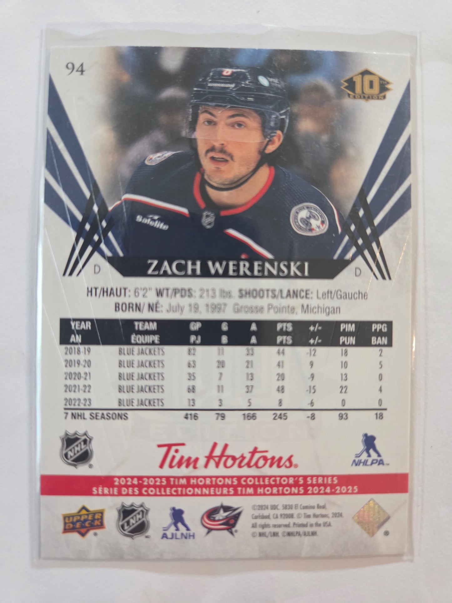 Zach Werenski Upper Deck 10th Edition #94 [Columbus Blue Jackets]