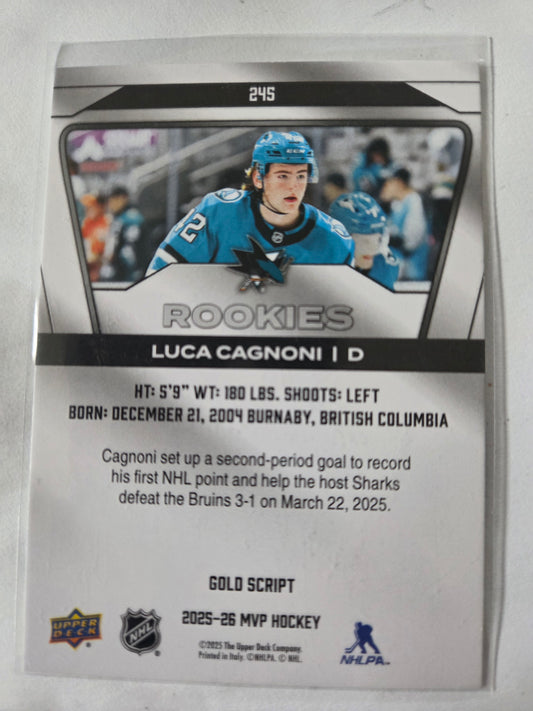 Luca Cagnoni Upper Deck MVP Hockey Signed Gold Script Rookies #245 [San Jose Sharks]