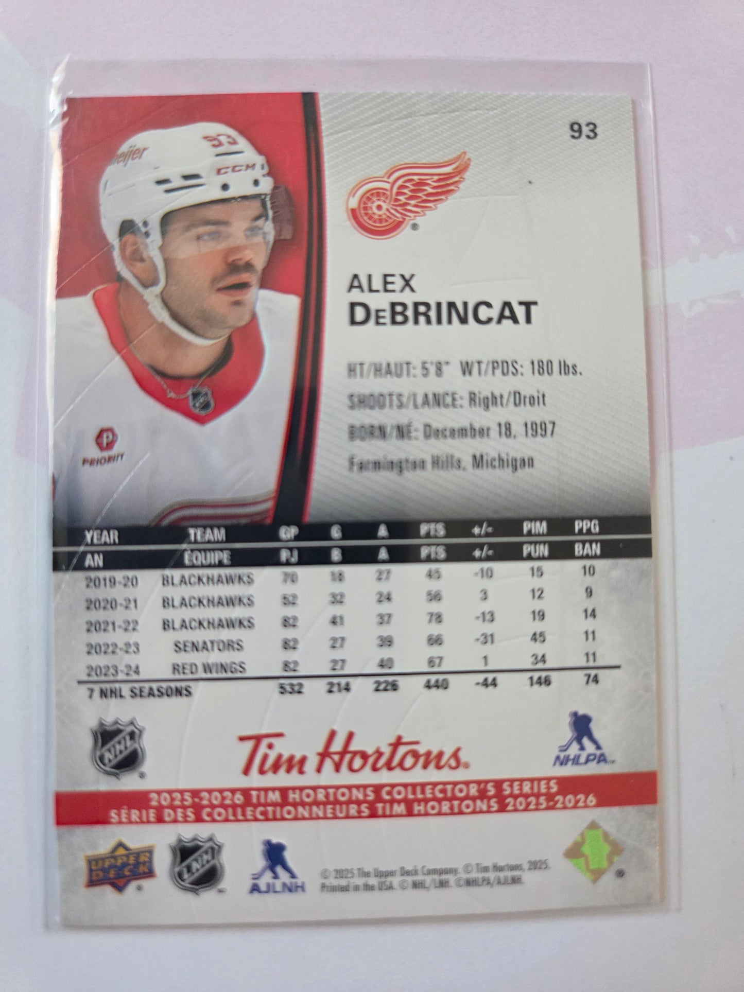 Alex DeBrincat Upper Deck Tim Hortons #93 [Detroit Red Wings]