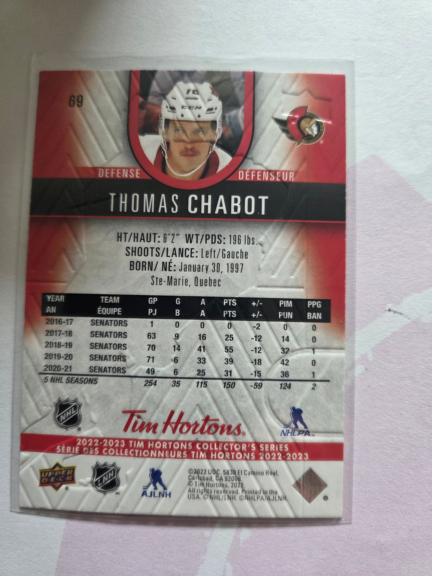 Thomas Chabot Upper Deck Tim Hortons #69 [Ottawa Senators]
