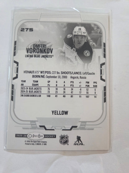 Dmitri Voronkov Yellow O-Pee-Chee Hockey #275 [Columbus Blue Jackets]