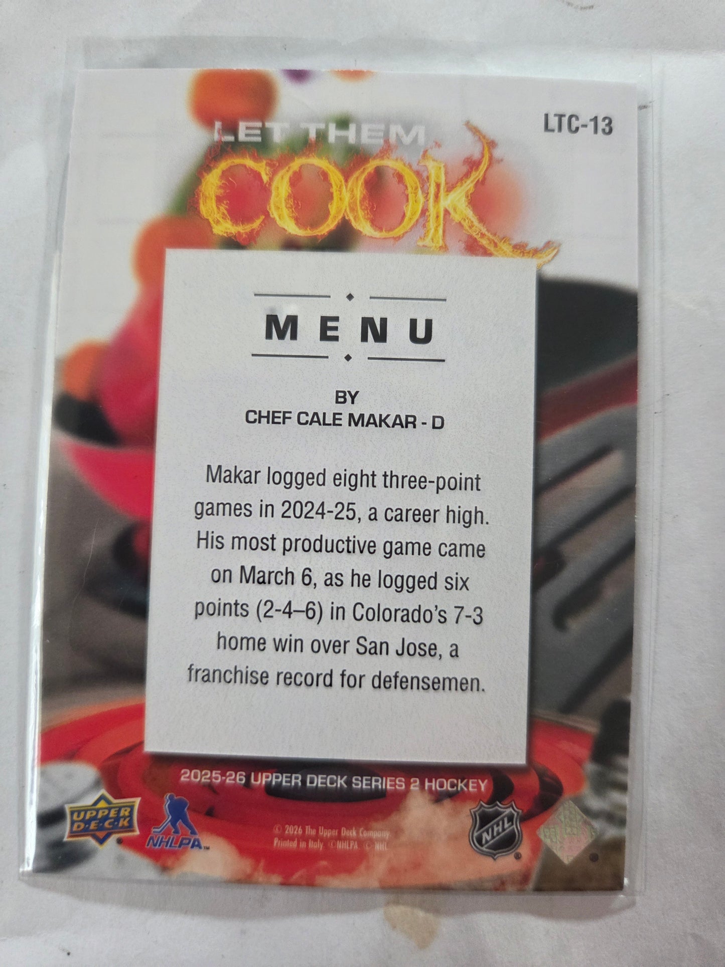 Cale Makar Upper Deck Series 2 Let Them Cook [Colorado Avalanche]