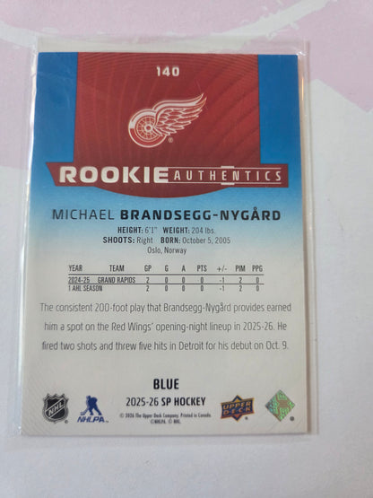 Michael Brandsegg-Nygård Blue SP Hockey Rookie Authentics #140 [Detroit Red Wings]