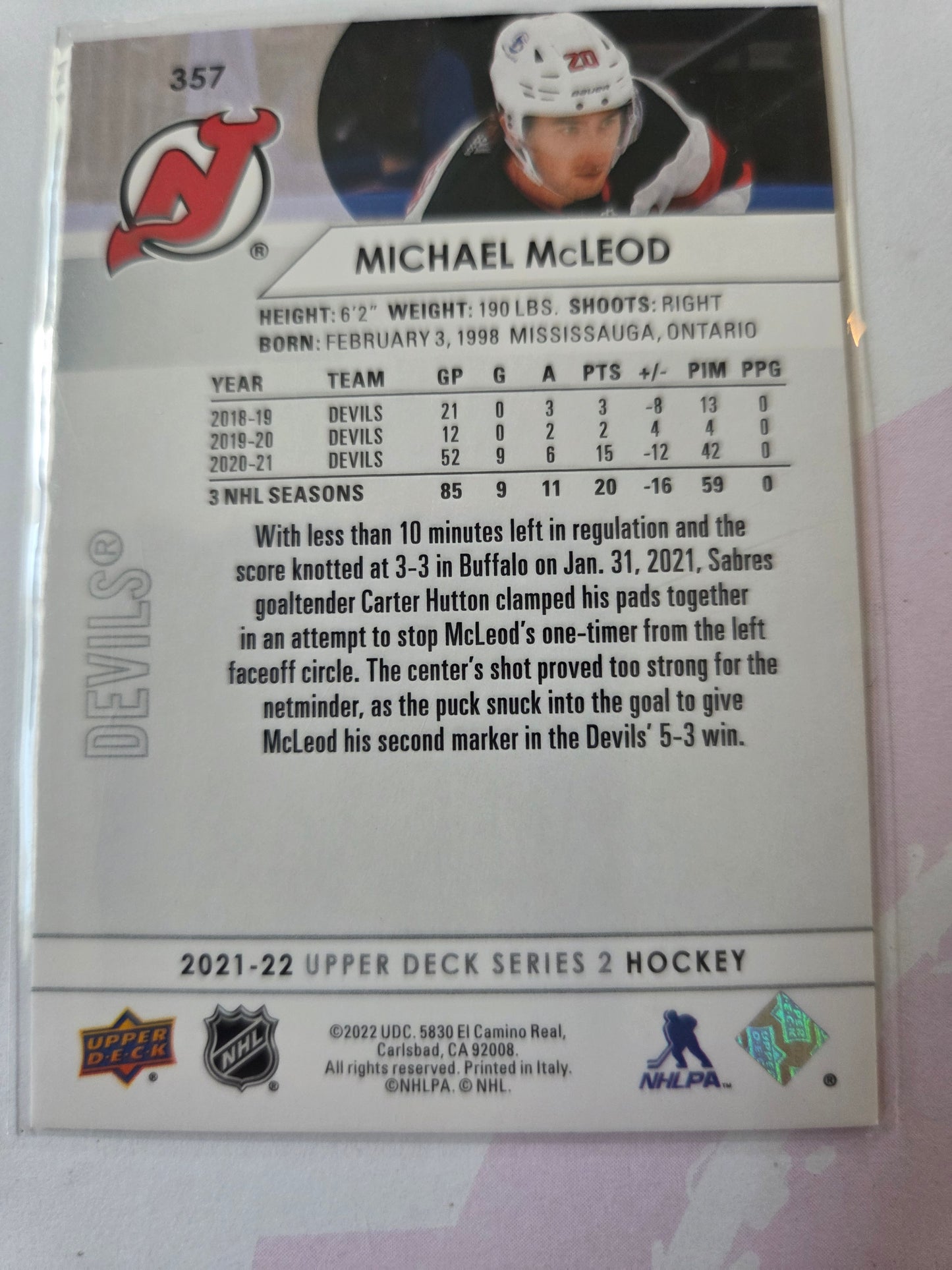 Michael McLeod Upper Deck Series 2 #357 [New Jersey Devils]