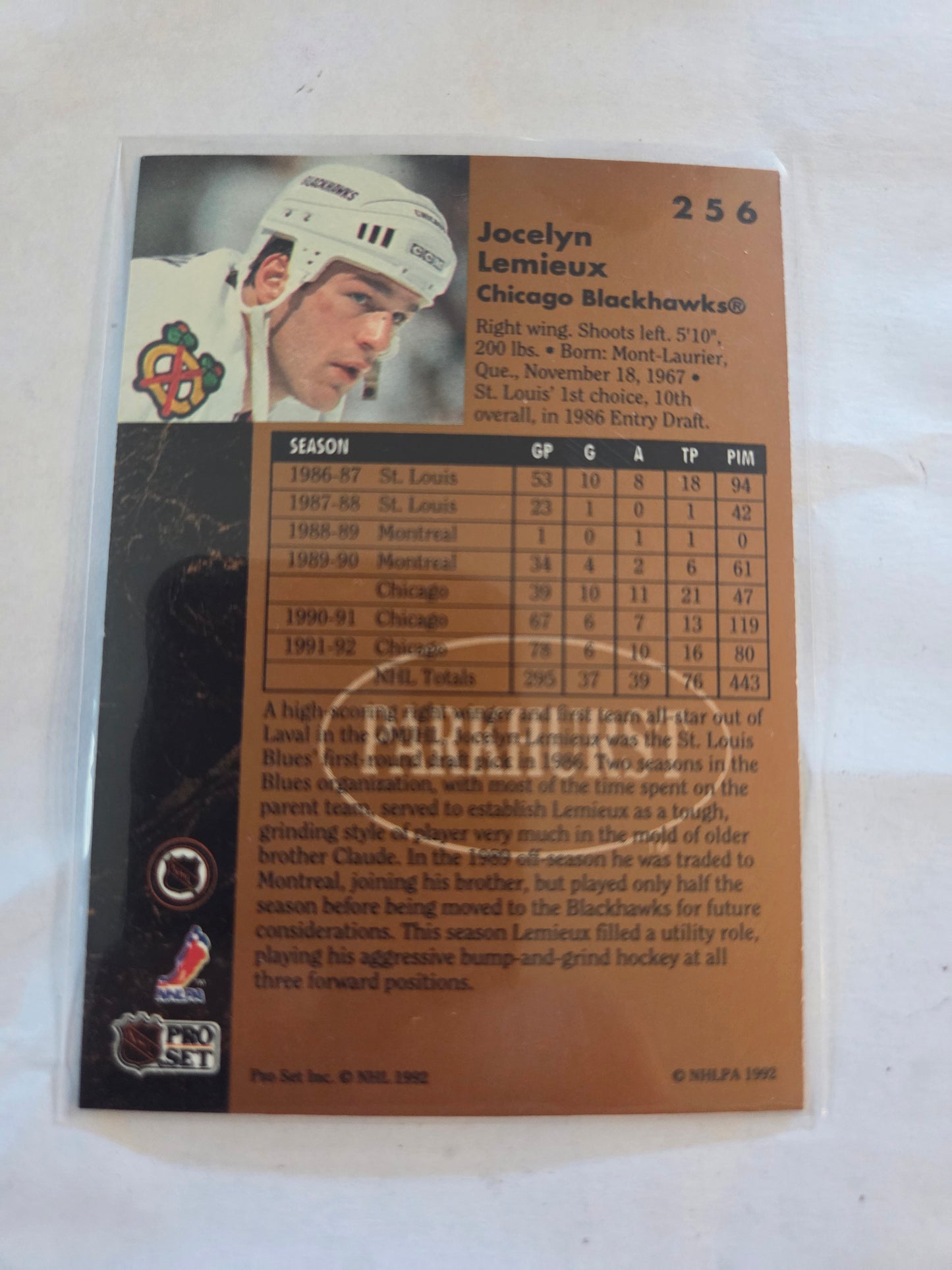 Jocelyn Lemieux NHL Pro Set Parkhurst #256 [Chicago Blackhawks]