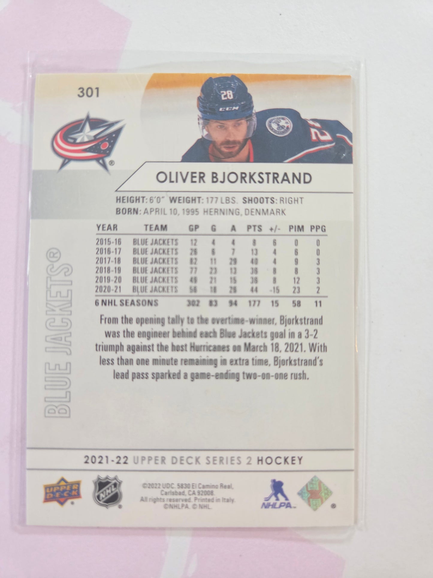 Oliver Bjorkstrand Upper Deck Series 2 #301 [Columbus Blue Jackets]